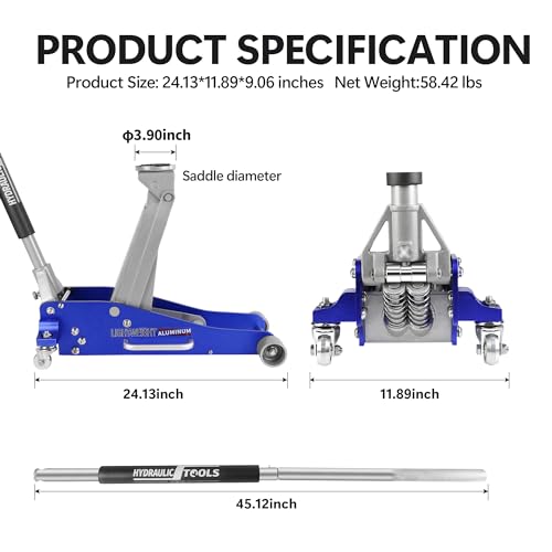 Pvillez Floor Jack, Heavy Duty Hydraulic Low Profile Steel Racing Jack, 2 Ton Capacity Blue H10635