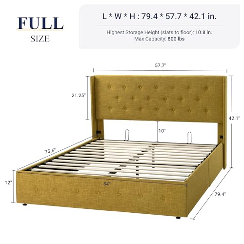 Allewie Full Size Lift Up Storage Bed with Wingback Headboard, Light Beige C85153
