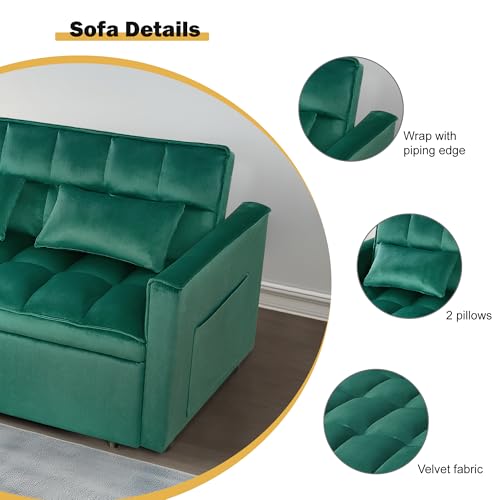 3 in 1 Sleeper Sofa Bed with Side Pocket, Black Convertible Futon Couch W34330