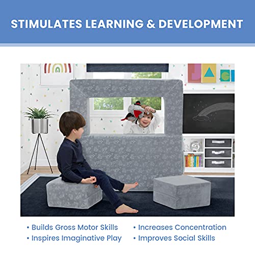 Delta Children Serta Perfect Sleeper Convertible Sofa & Play Set with 2 Ottomans, Grey O22117