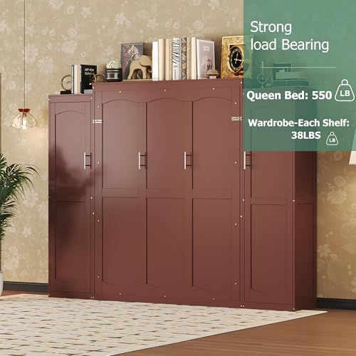 Polib Full Size Murphy Bed with Two Wardrobes and Storage Shelf, White S302797