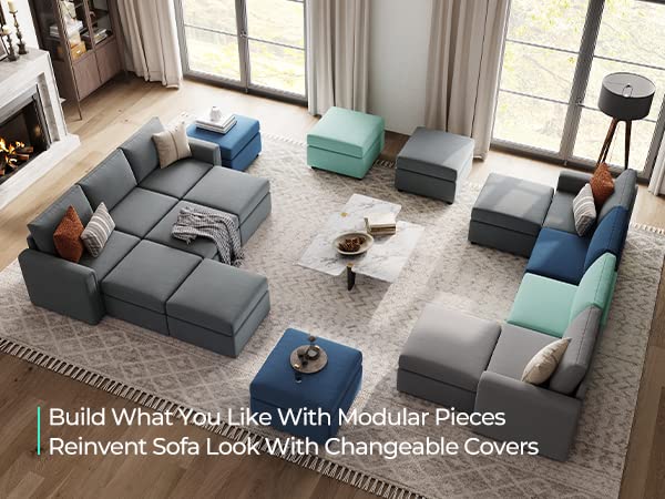 LINSY HOME Modular U Shaped Sectional Sofa with Storage, Blue M8981