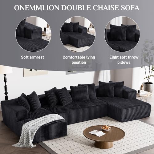 131" Modular Sectional Sofa Cloud Couch, Corduroy Memory Foam Black O10952