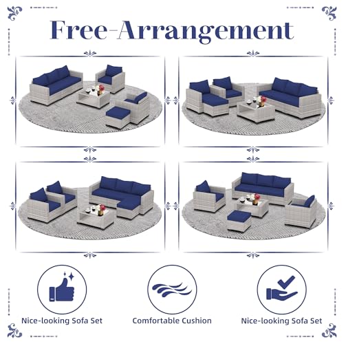 KIGOTY Patio Furniture Set 7 Pieces Outdoor Sectional Sofa with Cushions and Glass Coffee Table B60021