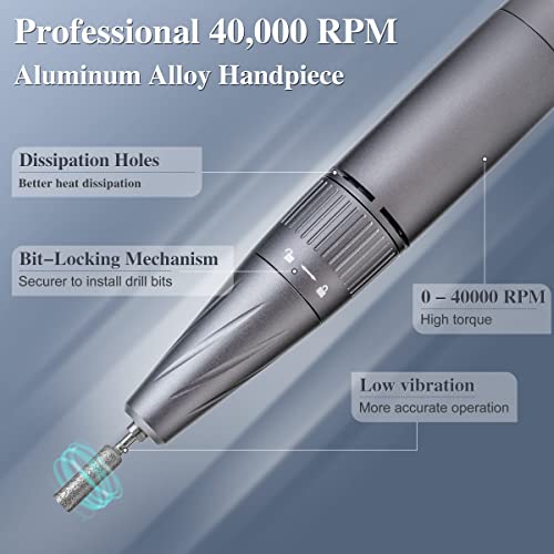 Delanie 40000 RPM Nail Drill Machine for Acrylic and Gel Nails, Gray H9124