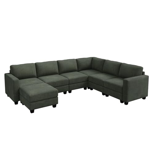 HONBAY Corduroy Modular Sectional Couch with Storage, Dark Gray A586576