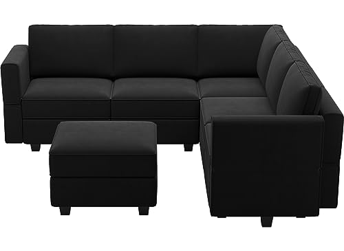 Belffin Modular Velvet Sectional Sofa with Chaise Lounge and Storage, Grey T418154