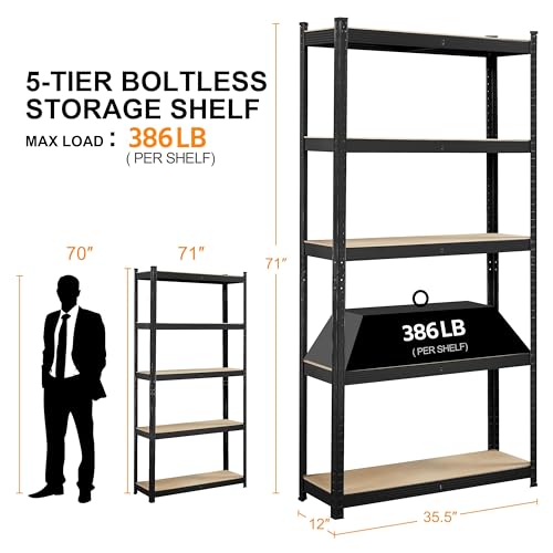 Yaheetech 5-Tier Heavy Duty Garage Shelving Unit, Adjustable Metal Storage Rack, Blue J339478