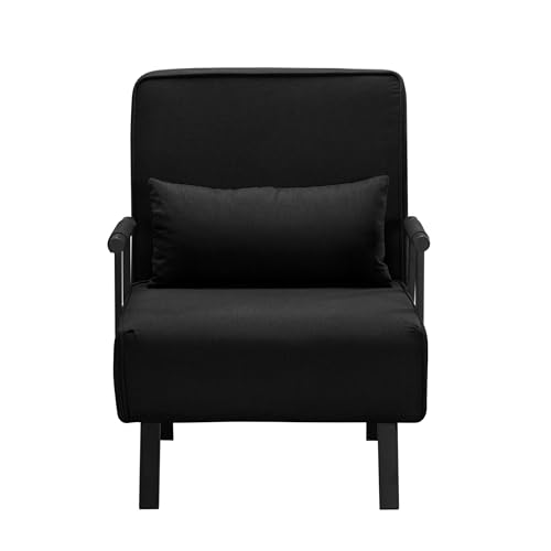 3 in 1 Sleeper Sofa Bed with Side Pocket, Black Convertible Futon Couch W34330