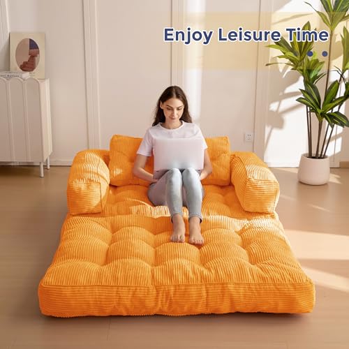 MAXYOYO Folding Sofa Bed L-Shaped Convertible Sleeper Couch with Pillow, Dark Grey X9070