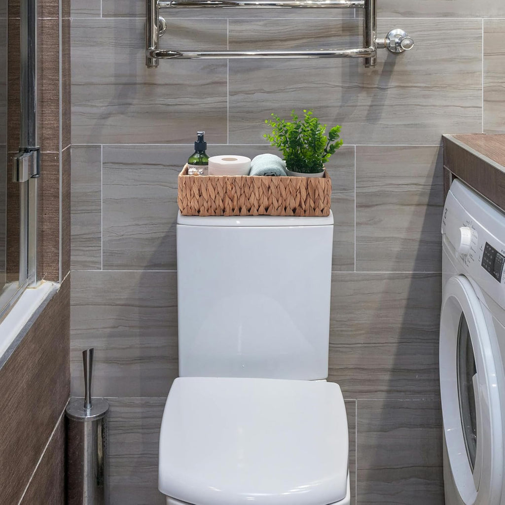 Water Hyacinth Wicker Toilet Paper Basket with Handles for Bathroom Storage D137