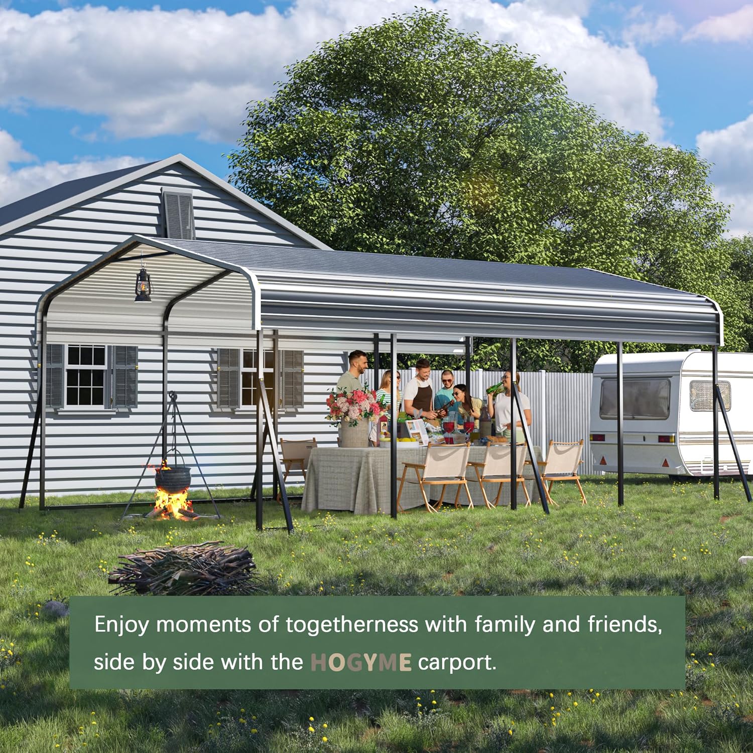 Carport 12x20 FT Heavy Duty Galvanized Steel Canopy for Car, Boat, Truck, Grey V55032