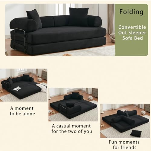 Corduroy Convertible Sleeper Sofa Bed with Pillow, Beige S401207