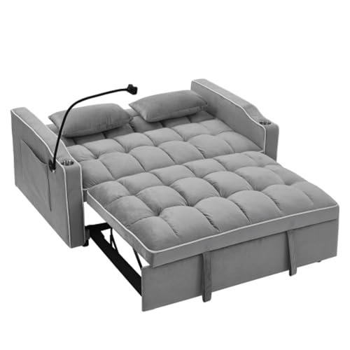 WIIS' IDEA Convertible Sofa Bed 3-in-1 Velvet Sleeper with Adjustable Backrest, Gray L188547