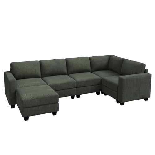 HONBAY Corduroy Modular Sectional Couch with Storage, Dark Gray A586576