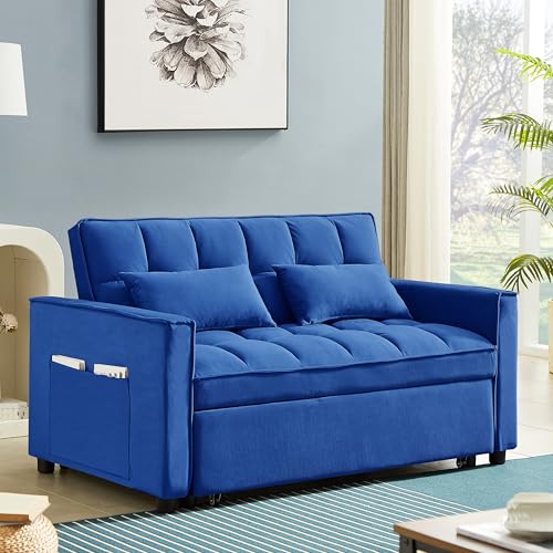 3 in 1 Convertible Sleeper Sofa Bed Futon with Adjustable Backrest, Velvet, Black Q74350