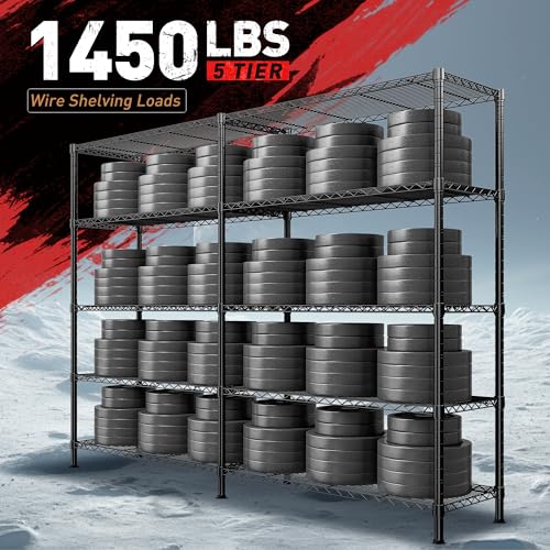 REIBII 73''W 5-Tier Metal Shelving Unit, Heavy Duty Wire Storage Rack F431