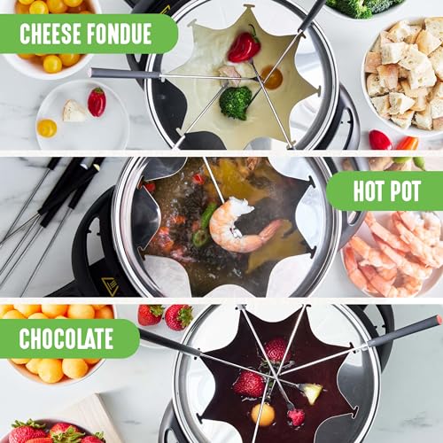 GreenLife 14 Cup Electric Fondue Maker Pot Set with 8 Forks, Ceramic Nonstick, Adjustable Temperature, Red M8272