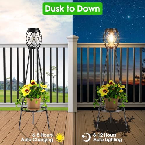 2 Pack Solar Lights Outdoor with Plant Stands - Metal Tripod Patio Decor M835880