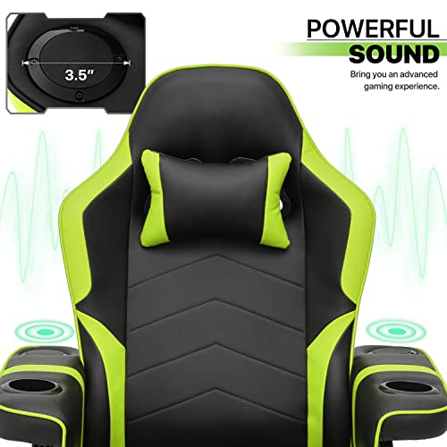 Magshion Massage Gaming Recliner Chair, 360° Swivel PU Leather, Green L9553