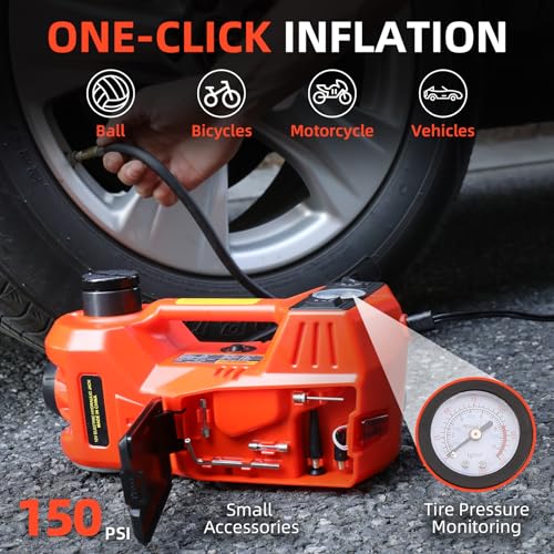 12V 5 Ton Electric Car Jack with Integrated Tire Pump for SUV Truck Sedan X6558