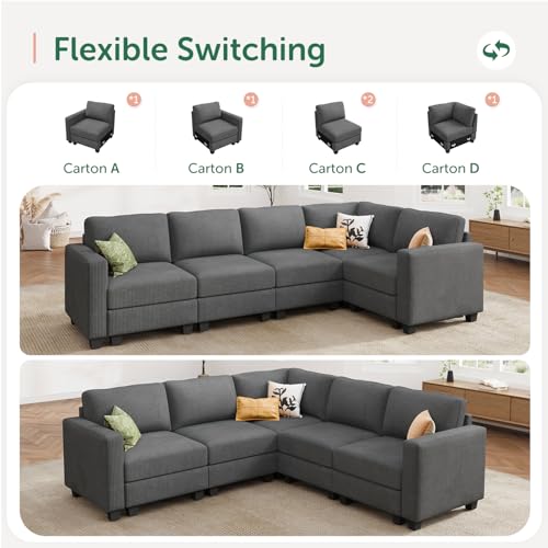 HONBAY Corduroy Modular Sectional Couch with Storage, Dark Gray A586576