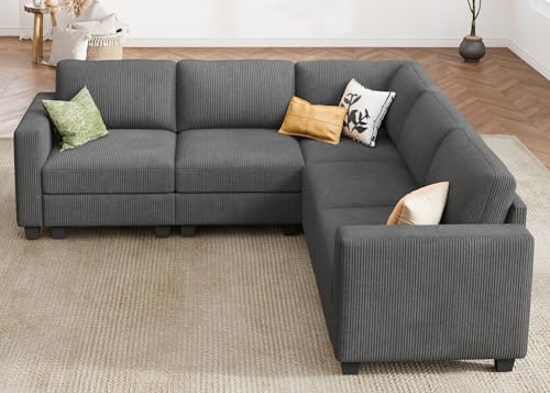 HONBAY Corduroy Modular Sectional Couch with Storage, Dark Gray A586576