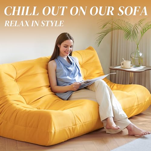 Bean Bag Chair for Adults Suede Microfiber Fireside Floor Chair 3-Seater Beige F151744