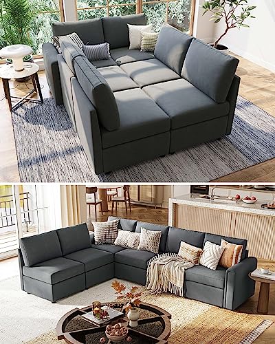LINSY HOME Modular U Shaped Sectional Sofa with Storage, Blue M8981