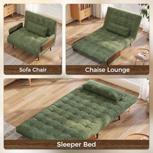 Convertible Chair Bed Sleeper for Adults with Wooden Arms, Linen G638