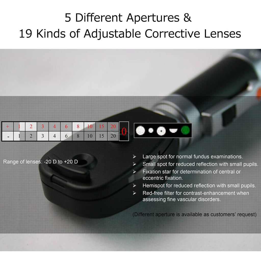 Direct Ophthalmoscope 5 Apertures Portable Handheld Diagnostic Tool U70376