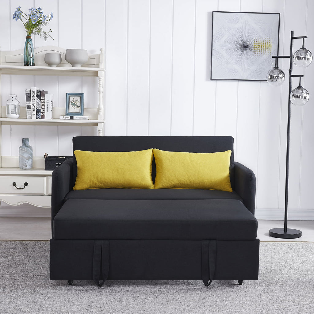 Holaki Velvet Convertible Loveseat Sleeper Sofa Bed with USB, Black G28354