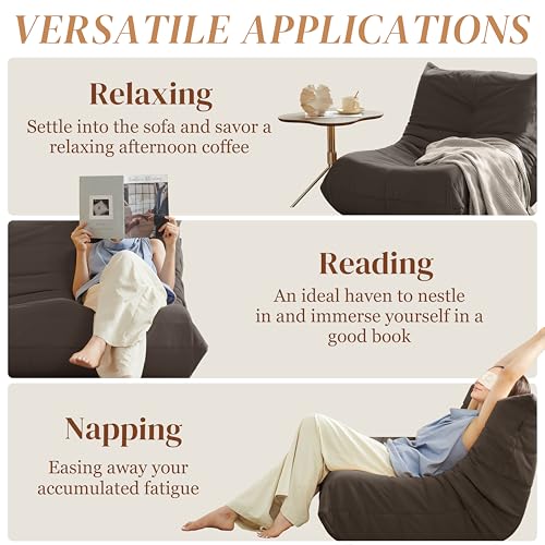 Bean Bag Chair for Adults Suede Microfiber Fireside Floor Chair 3-Seater Beige F151744