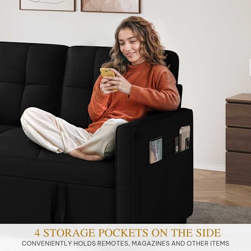 DWVO 55" Convertible Sofa Bed, 3-in-1 Sleeper Sofa with Pull-Out Bed, Linen Futon Couch W749781