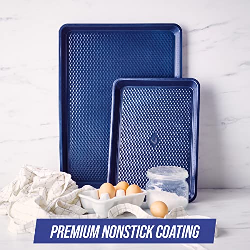 Blue Diamond Bakeware Nonstick 2-Piece Cookie Sheet Baking Pan Set, PFAS-Free, Blue S8870