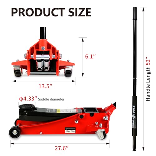 Pvillez Floor Jack, Heavy Duty Hydraulic Low Profile Steel Racing Jack, 2 Ton Capacity Blue H10635