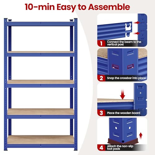 Yaheetech 5-Tier Heavy Duty Garage Shelving Unit, Adjustable Metal Storage Rack, Blue J339478