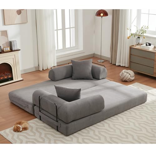 Corduroy Convertible Sleeper Sofa Bed with Pillow, Beige S401207