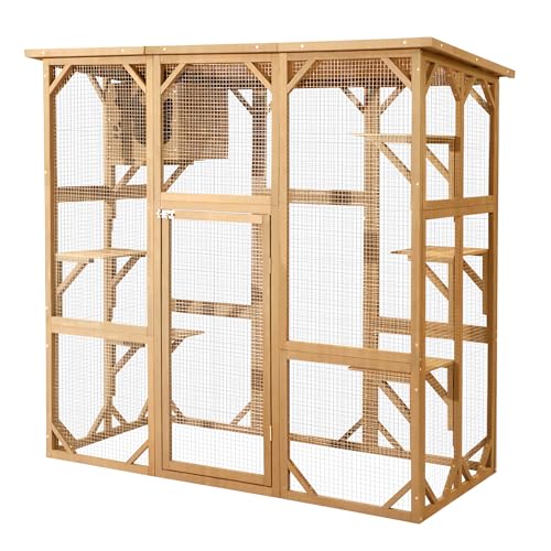 Grepatio Cat Enclosure Large Outdoor Wooden Catio with Weatherproof Grey Y454
