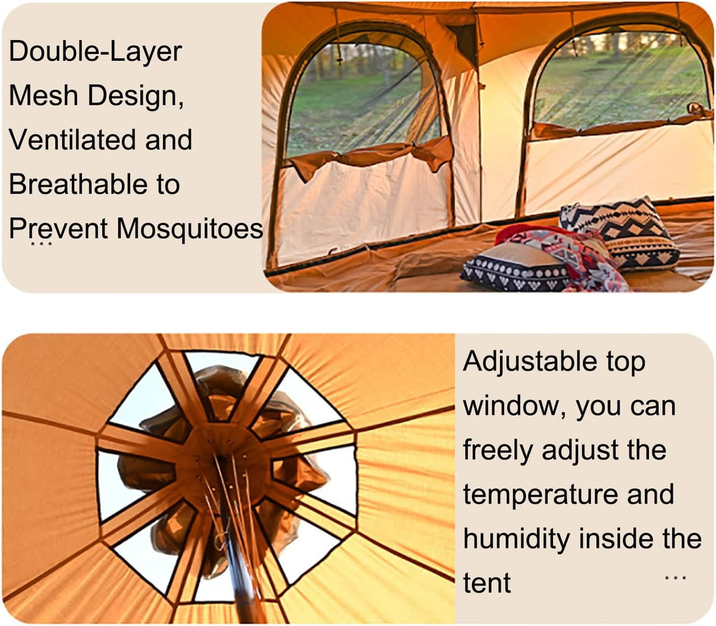 Outdoor Waterproof Cotton Canvas Bell Tent 4 Season for 8-10 Person Camping with Stove Jack Beige A426564