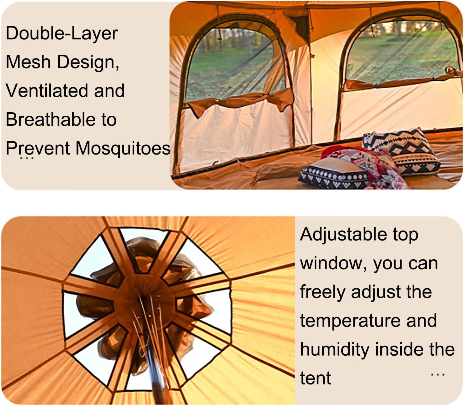 Outdoor Waterproof Cotton Canvas Bell Tent for 8-10 Person Family Camping with Stove Jack O236