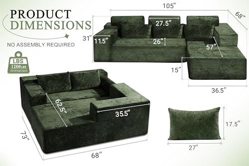 HABUTWAY 105" L-Shape Modular Sectional Sofa, Grey Velvet G848557