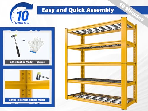 REIBII 3010LBS Storage Shelves 72" H Heavy Duty Metal 5 Tier Adjustable Shelving, Black B7978