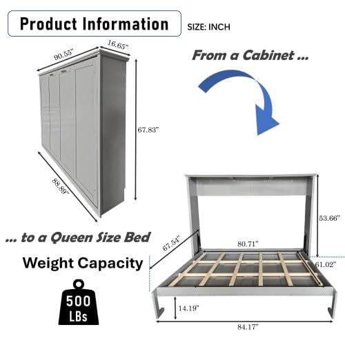 Queen Size Murphy Bed Wall Bed Folding Cabinet Gray F787439