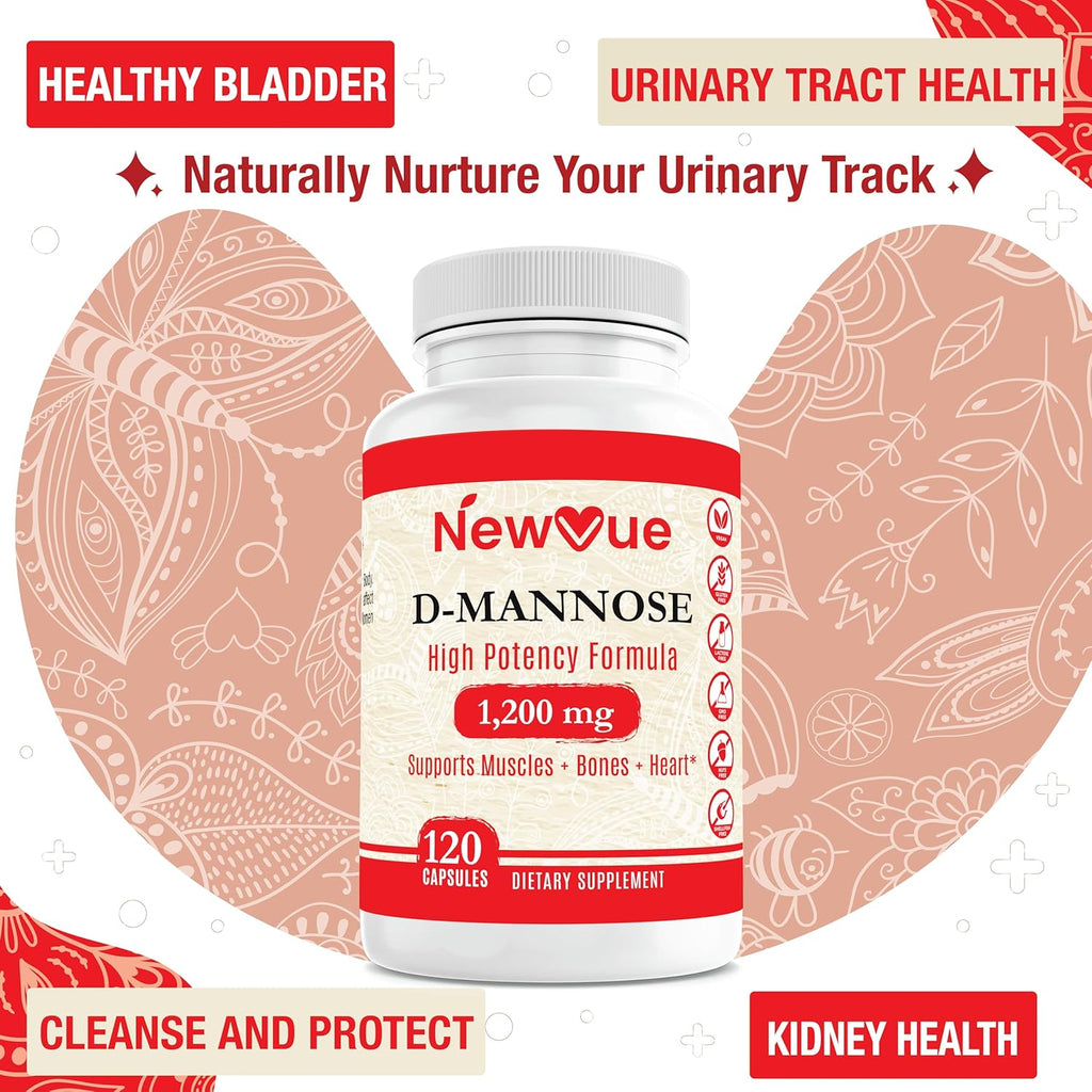 New Vue D-Mannose 1,200 mg Urinary Tract Health Supplement, 120 Veggie Capsules G87303