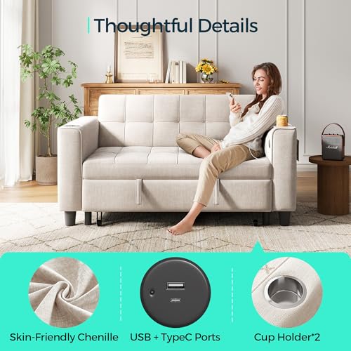LINSY 3-in-1 Convertible Sofa Bed with Charging Station, Green E504001