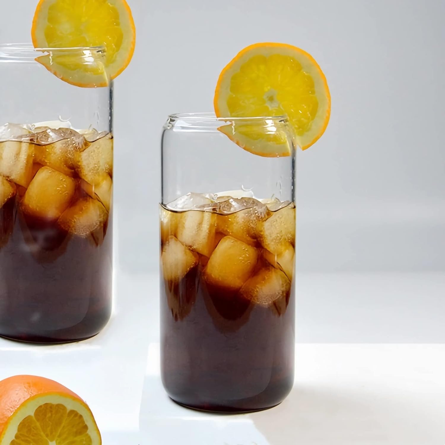 6 Pack Glass Cups with Bamboo Lids and Straws 16 oz Z667
