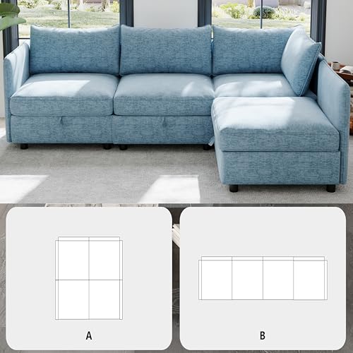 Oversized Modular Sectional Sofa with Movable Ottomans, U-Shaped Chenille J2923