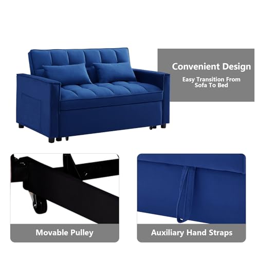 3 in 1 Convertible Sleeper Sofa Bed Futon with Adjustable Backrest, Velvet, Black Q74350