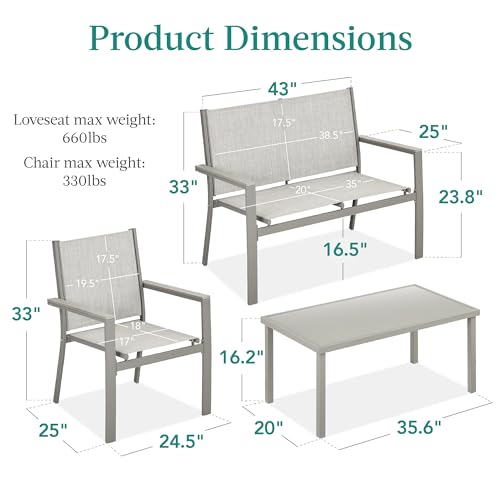 Best Choice Products 4-Piece Textilene Patio Conversation Set with Steel Frame, Taupe/Charcoal T8603